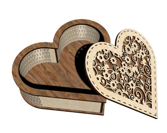 Valentine's day heart gift box laser cut file svg, dxf for 3mm, 4mm and 1/8inch material Laser cut vector file Instant download