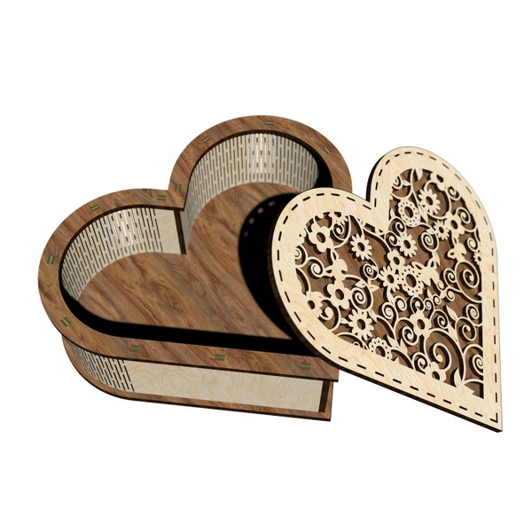 Valentine's day heart gift box laser cut file svg, dxf for 3mm, 4mm and 1/8inch material Laser cut vector file Instant download