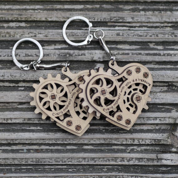 Laser cut fidget Heart Keychain SVG | Laser Cut File with PDF Manual | DXF dwg cdr | Valentine's Gift | 3mm & 1/8" Plywood Template