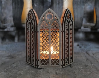 Gothic Candle Holder SVG – Laser Cut File for 3mm 4mm or 1/8" – Tealight Lantern – Medieval Home Decor – PDF Instructions Included
