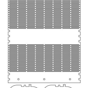Op de afbeelding: Een zwart-witte lijntekening van een houten plank met twee planken en twee ovale containers. De planken hebben een rasterpatroon.