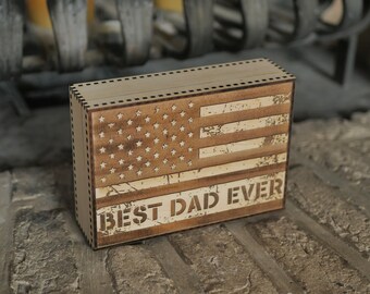 Best dad everUSA flag gift box laser cut file 3 mm, 4 mm, 1/8 inch SVG DXF and other files inside archive