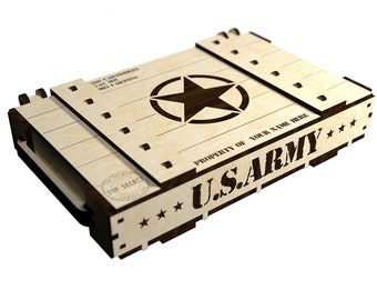 Confezione regalo originale dell'esercito militare 5" x 8" pollici per materiale da 3 4 5 mm 1/8 di pollice File tagliati al laser svg pdf cdr dxf dwg Prodotto digitale