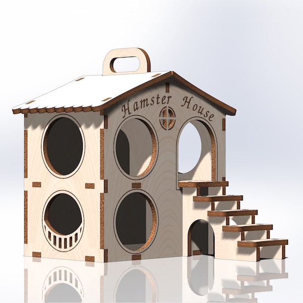 Hamster house, hamster cage accessory, hamster hideout, laser cut file svg, laser file, digital product, blueprint for 4 mm plywood, mdf
