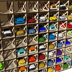 Hot wheels organizer shelf laser cut file for 3, 4, 5 mm 1/8 inch dfx, svg, dwg, cdr, pdf formats inside the zip archive