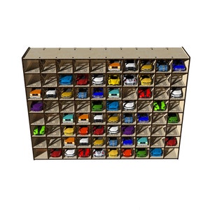 Hot wheels organizer shelf laser cut file for 3, 4, 5 mm 1/8 inch dfx, svg, dwg, cdr, pdf formats inside the zip archive