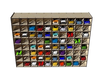 Hot wheels organizer shelf laser cut file for 3, 4, 5 mm 1/8 inch dfx, svg, dwg, cdr, pdf formats inside the zip archive