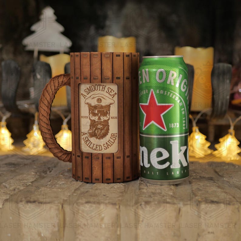 Beer can holder laser cut file - 3, 4 mm and 1/8 inch thick material - dxf, SVG, cdr - CNC vector vemplate for DIY craft image 4