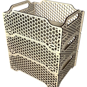 Stackable storage organizer box for laser cut cnc machines for 3 mm, 4 mm, 1/8 inch material like mdf, playwood, wood, acrilic