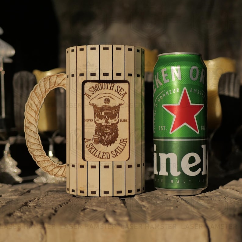 Beer can holder laser cut file - 3, 4 mm and 1/8 inch thick material - dxf, SVG, cdr - CNC vector vemplate for DIY craft image 7