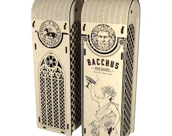 2 in 1 item wine box Bacchus and Templar 3mm 4 mm and 1/8inch plywood dxf dwg cdr 11 svg pdf files for cnc laser cut