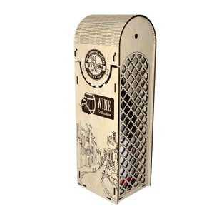 Wine box laser cut file for 3mm 4mm 5mm and 1/8 inch plywood dxf dwg cdr 11 svg pdf files 95x95x335 mm internal size