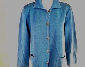 Cardigan Castleberry pour femme, taille PL, bleu vintage, laine tricotée, boutons acryliques