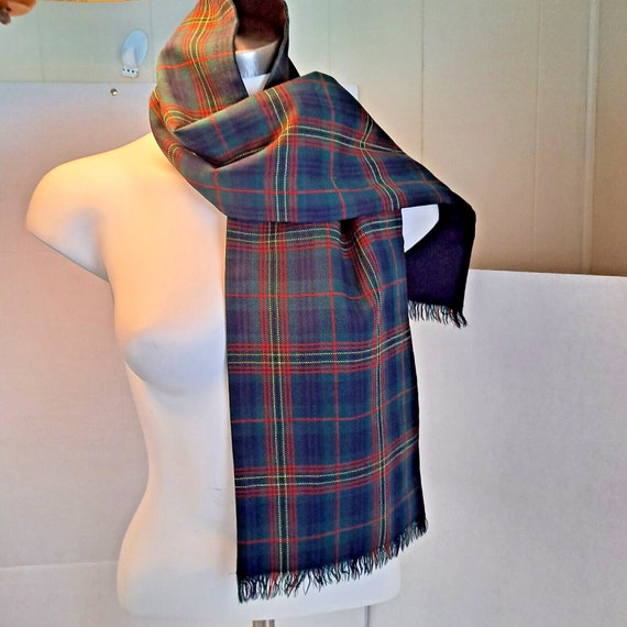 Vintage Plaid Wool Scarf Tartan Fringe Mens Red G… - image 2