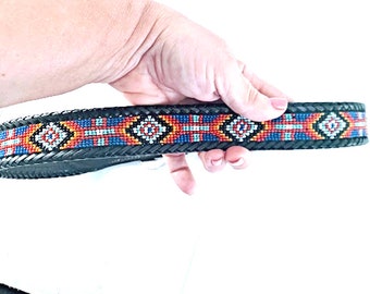 Vintage Belt Unisex Waist Size 30" x 1.25"  Beaded Western Black Multicolor