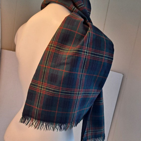 Vintage Plaid Wool Scarf Tartan Fringe Mens Red G… - image 7