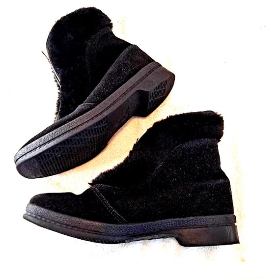 Yodelers Snow Boot Women 6.5 Black Suede Leather … - image 2