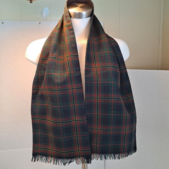 Vintage Plaid Wool Scarf Tartan Fringe Mens Red G… - image 3