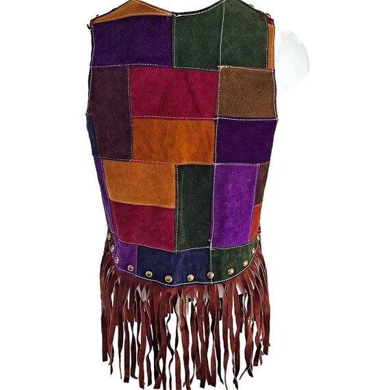 Vintage Patchwork Vest Size SM Suede Leather Frin… - image 2