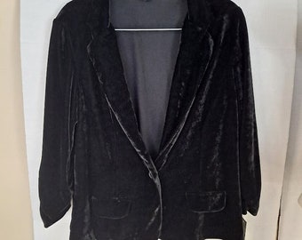 Courtenay Womens Blazer XL Black Velvet Button 2 Faux Pockets Gather Sleeve NEW