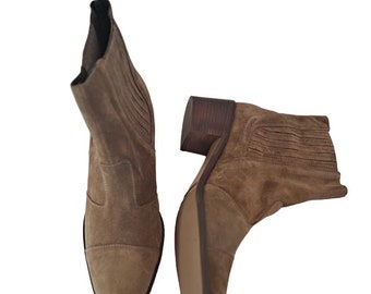 90s Suede Ankle Boots Charles David Women 37.5 or 7 Chelsea Italy Greenish Brown