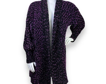Side Effects Patchwork Sweater Size S Cardigan Black Purple Pom Poms Boucle VTG