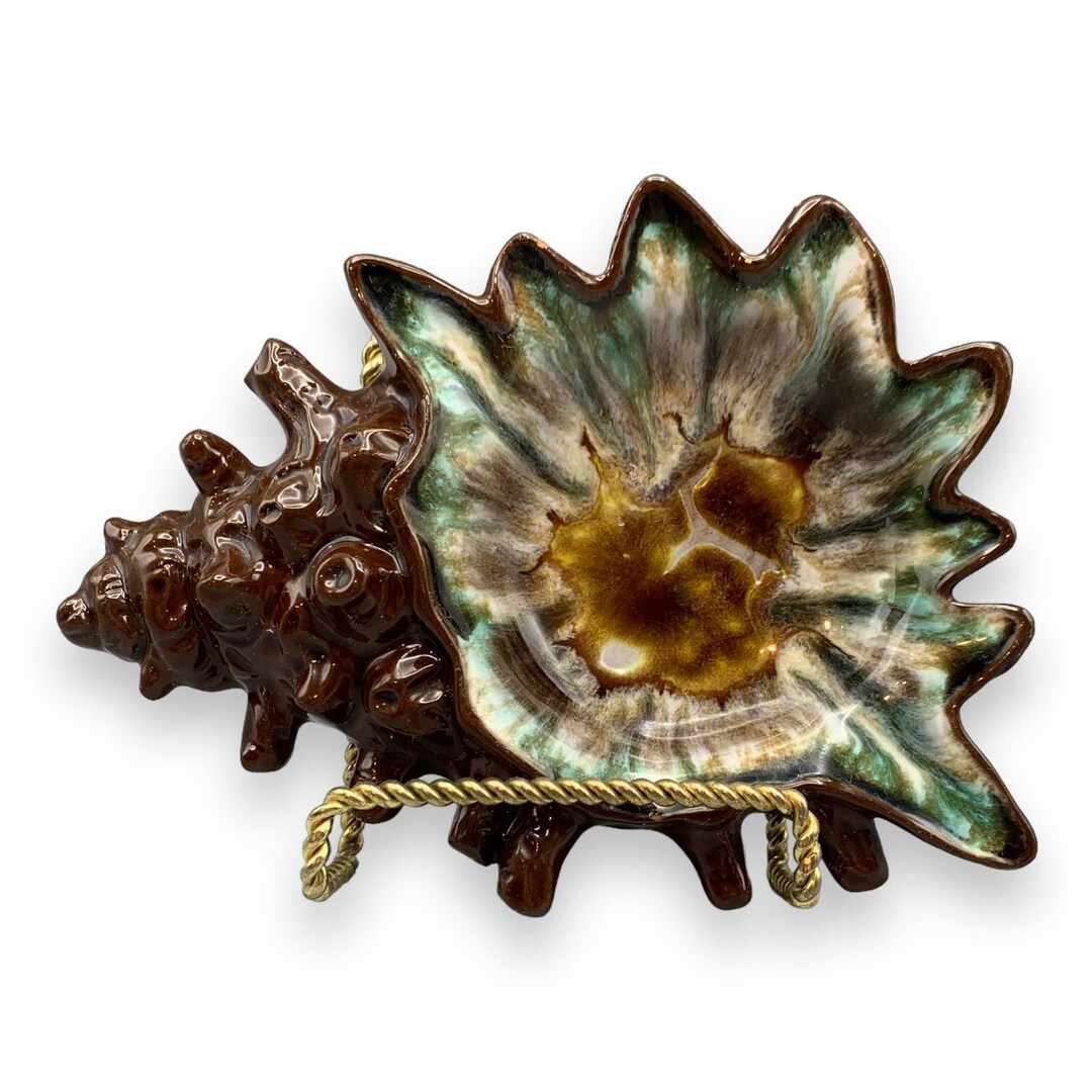 Seashell Ashtray Redware Pottery Japan Trinket Bowl Dish Brown Etsy