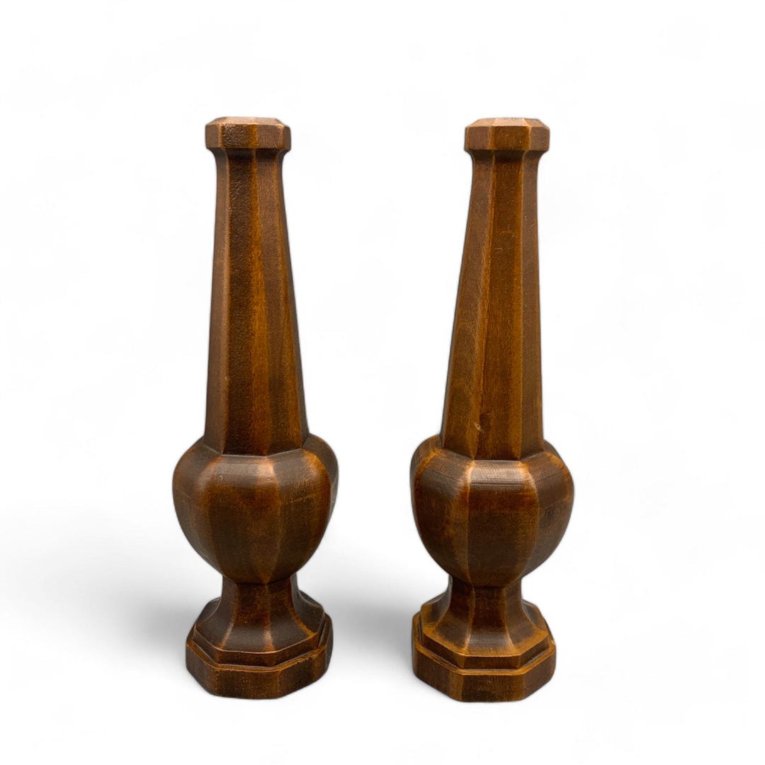 Vintage Wood Candlestick Taper Holders Set of 2 Walnut Finish MCM 9 ...