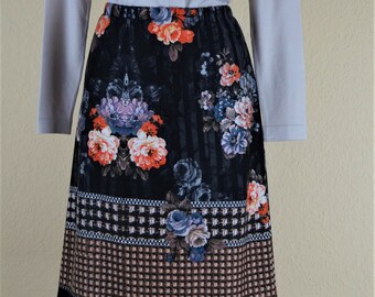Skirt issued jersey flowers check red blue Gr. 42