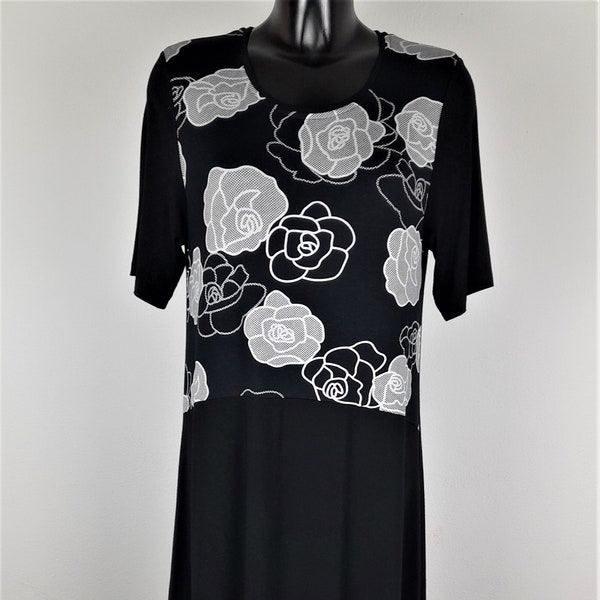 Ballonkleid Jersey Blumen  grau schwarz Größe 40/42