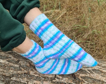 Multicolor striped casual socks, Comfy eco wool-free vegan socks, Pure acrylic socks