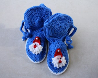 Santa claus slippers, House boots with Santa Claus, Cute holiday house shoes, Christmas gift for kids