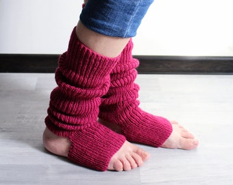 Ribbed classic leg warmers, Knitted knee-high wool blend socks