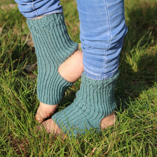 Elegant Teal Cut-Out Knit Socks - Handcrafted Open Heel & Toe Socks - Soft and Stylish Wool Blend - Yoga and Pilates Wear