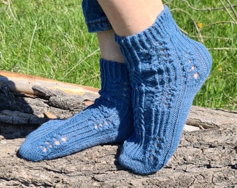 Alpaca hand-knitted socks, Wool fishnet anklets, Rib knit socks