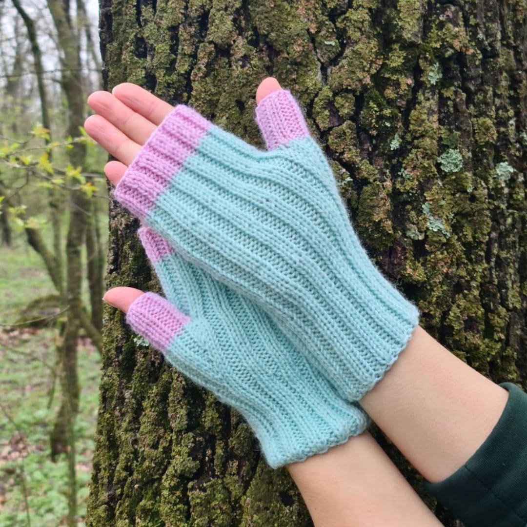 Stretchy Fingerless Ribbed Gloves Dog Walking Mittens Etsy
