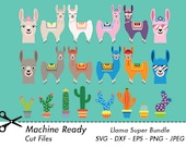 Llama Super Bundle SVG Cut Files, PNG llamas clipart, farmhouse clip art, happy llama face, girl, boy, ranch animal vector, alpaca, cactus