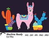 Cute Llama SVG Cut Files, PNG llamas clipart, farmhouse clip art, cactus, happy llama face, girl, printable ranch animal vector, fun alpaca