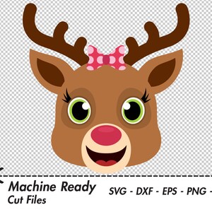 Cute Reindeer SVG Cut Files, reindeer clipart, Christmas clip art, reindeer girl, winter woodland animal vector graphic, deer head art