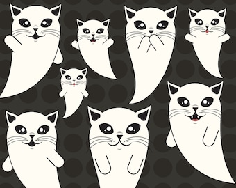 Cute Ghost Cat Clipart, Halloween clip art, boo clipart, ghost cat emoji, spooky printable art, scary kitty digital graphics