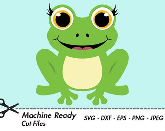 Cute Frog SVG Cut Files, PNG frog clipart, frogs clip art, happy frog face, frog body, pond animal, green frog print, girl, printable frog