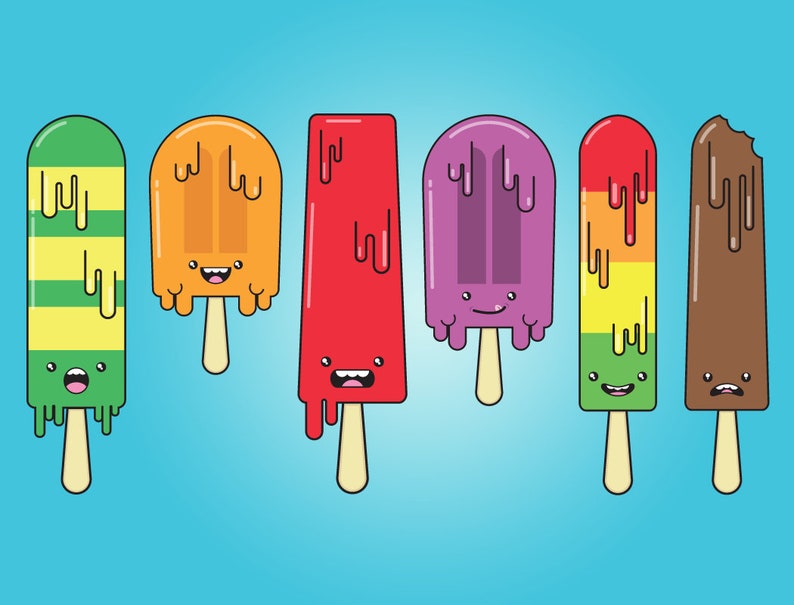 Dessert Clipart Bundle, cute food, kawaii food, printable popsicle graphics, candy shop art, donut design, melting ice cream, lollipop print image 3