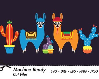 Cute Llama SVG Cut Files, PNG llamas clipart, farmhouse clip art, fun cactus, happy llama face, boy, printable ranch animal vector, alpaca