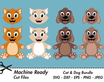 Cat and Dog Bundle SVG Cut Files, clipart per animali domestici, simpatici bambini clip art, viso gattino, design della camicia divertente, zampe stampabili, mamma cane, testa di cucciolo