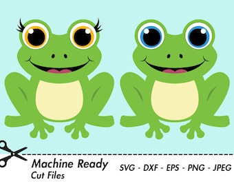Cute Frog SVG Cut Files, PNG frog clipart, frogs clip art, happy frog face, frog body, pond animal, green frog print, boy, girl, printable