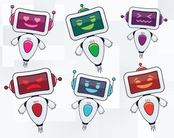 Cute Emoji Robot Clip Art, drone clipart, clip art robots, emoji invitations, droid emoji collection, party bots, fun robotics decor
