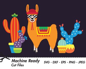 Cute Llama SVG Cut Files, PNG llamas clipart, farmhouse clip art, cactus, happy llama face, boy, printable ranch animal vector, fun alpaca