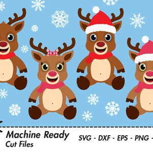 Cute Reindeer SVG Cut Files, PNG reindeer clipart, Christmas clip art, winter woodland animal vector graphic, deer head, girl, boy