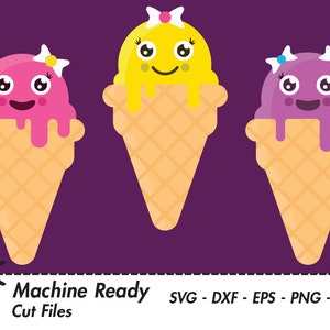 Cute Ice Cream Cone SVG Cut Files, PNG ice cream cones clipart, kawaii food clip art, sweet printable vector graphic, frosty summer treats
