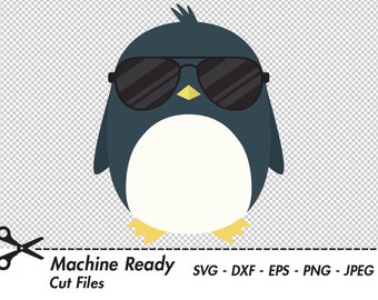 Cool Penguin SVG Cut Files, PNG penguin clipart, north pole clip art, baby penguins, cute animal vector graphic, winter printable art, DXF